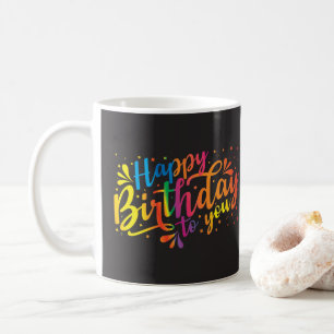 ハッピーバースデー – レインボーカラー誕生日 コーヒーマグカップ