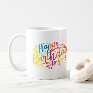 ハッピーバースデー – レインボーカラー誕生日 コーヒーマグカップ