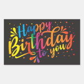ハッピーバースデー – レインボーカラー誕生日 長方形シール (正面)