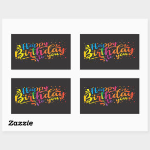ハッピーバースデー – レインボーカラー誕生日 長方形シール