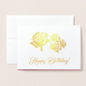 ハッピーバースデー。レッドローズラグジュアリーフォイルプレスカード 箔カード (封筒付き正面)