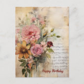 ハッピーバースデー レディー グランジ フラワーズ 17 ポストカード (正面)