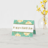 ハッピーバースデー-レトロアールデコパームドガーデン カード (黄色い花)