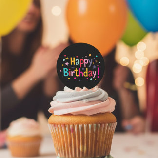 ハッピーバースデー(レトロ) ラウンドシール
