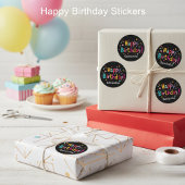 ハッピーバースデー(レトロ)ラウンドパーソナライズされたステッカー ラウンドシール