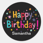 ハッピーバースデー(レトロ)ラウンドパーソナライズされたステッカー ラウンドシール (正面)