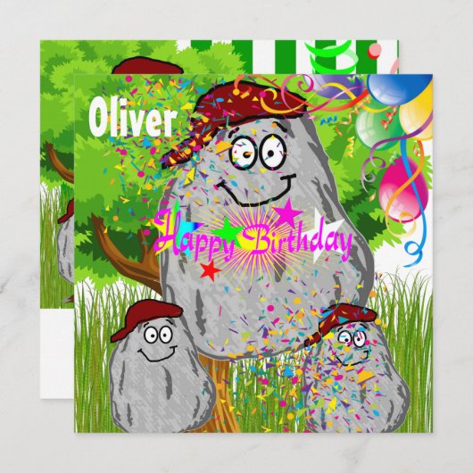 ハッピーバースデー ロック ポテトカード 誕生日招待風船 招待状 (正面/裏面)