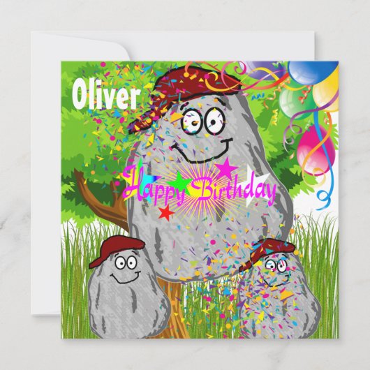 ハッピーバースデー ロック ポテトカード 誕生日 招待風船 招待状 (正面)