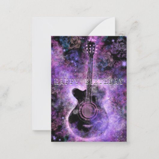 ハッピーバースデー – ロマンチックギターミュージック – 魔法 ノートカード (正面)