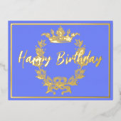 ハッピーバースデー ヴィンテージ クラウン 箔招待状ポストカード (正面)