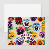 ハッピーバースデー ヴィンテージ パンジー フラワーズ ポストカード (正面/裏面)