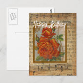 ハッピーバースデー ヴィンテージ ローズ コラージュ ポストカード (正面/裏面)