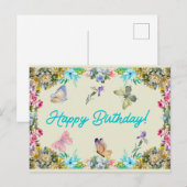 ハッピーバースデー ヴィンテージ 水彩 花 ポストカード (正面/裏面)