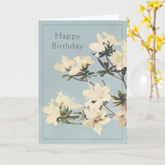 ハッピーバースデー ヴィンテージ 白クリーム色のあぜりあの花 カード (黄色い花)