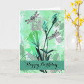 ハッピーバースデー – 一般 – トンボ/バラ茎 カード (黄色い花)