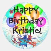 ハッピーバースデー&任意の名前おもしろい誕生日シール ラウンドシール (正面)