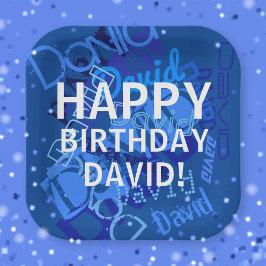 ハッピーバースデー（任意の名前）青 ペーパープレート