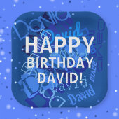 ハッピーバースデー（任意の名前）青 ペーパープレート