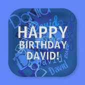 ハッピーバースデー（任意の名前）青 ペーパープレート