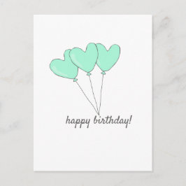 ハッピーバースデー - 優しいターコイズのハート型風船 ポストカード