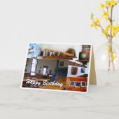 ハッピーバースデー、先生、ヴィンテージスクールハウス カード (黄色い花)