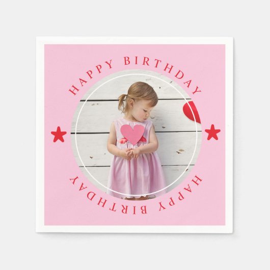 ハッピーバースデー(写真付) スタンダードカクテルナプキン (正面)