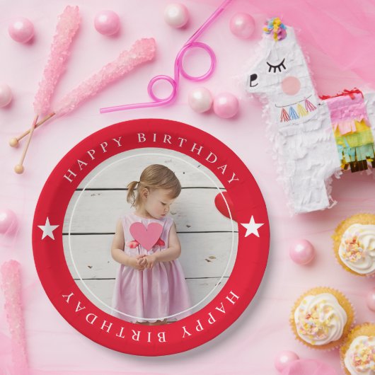 ハッピーバースデー(写真付) ペーパープレート (パーティー)