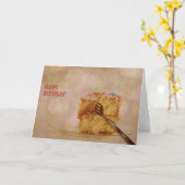 ハッピーバースデー《写真》ぼけ味ケーキ カード (黄色い花)