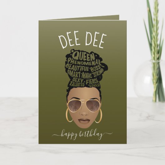 ハッピーバースデー!力を与える黒人女性オリーブグリーン カード (正面)
