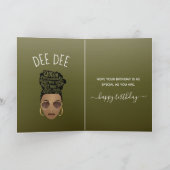 ハッピーバースデー!力を与える黒人女性オリーブグリーン カード (内部)