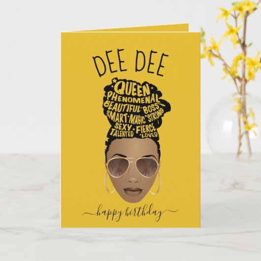 ハッピーバースデー!力を付ける黒人女性イエロー カード (黄色い花)
