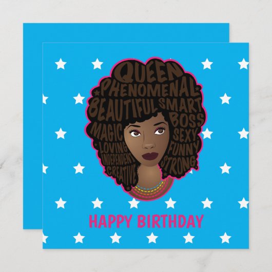 ハッピーバースデー,励ましの黒人女性スターブルー カード (正面/裏面)
