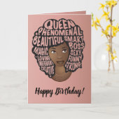 ハッピーバースデー,励ましの黒人女性,ピンク カード (黄色い花)