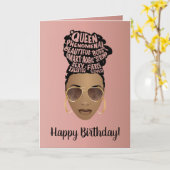 ハッピーバースデー，励ましの黒人女性，ピンク カード (黄色い花)