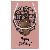 ハッピーバースデー,励ましの黒人女性,ピンク スモールペーパーバッグ (裏面)