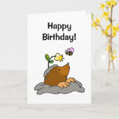 ハッピーバースデー!（可愛いモグラ）カード カード (黄色い花)