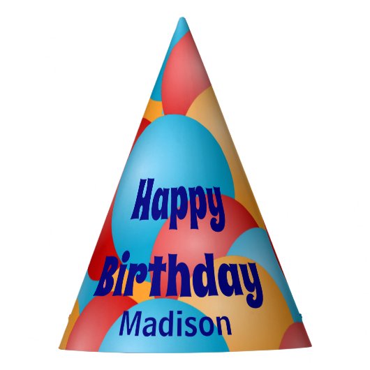 ハッピーバースデー（名前とバルーン） パーティーハット (正面)