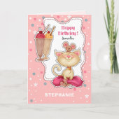 ハッピーバースデー.名前をカスタムする |おもしろい子猫とネズミ カード (正面)