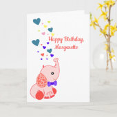 ハッピーバースデー、名前をカスタムする、カウトベビーゾウ カード (黄色い花)