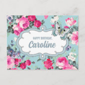ハッピーバースデー。名前をカスタムする |花と蝶 ポストカード (正面)