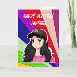 ハッピーバースデー（名前を追加）アニメガール カード