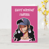 ハッピーバースデー（名前を追加）アニメガール カード (黄色い花)