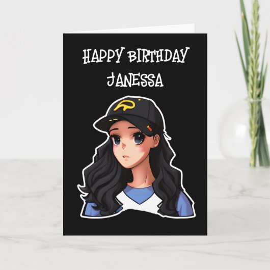 ハッピーバースデー（名前を追加）アニメガール カード (正面)