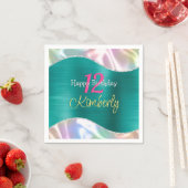 ハッピーバースデー、名前エイジ虹色&アクアウェーブ スタンダードカクテルナプキン (インサイチュ)