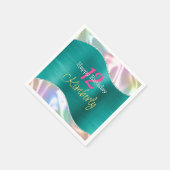 ハッピーバースデー、名前エイジ虹色&アクアウェーブ スタンダードカクテルナプキン (角)