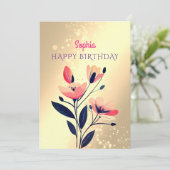 ハッピーバースデー、名前、メッセージ、花(金ゴールド) シーズンカード (スタンド正面)