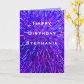 ハッピーバースデー、名前、紫の抽象芸術挨拶 カード (黄色い花)