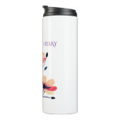 ハッピーバースデー、名前、花（白） タンブラー (回転右)