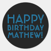 ハッピーバースデー(名前) |青と黒(またはdiy) ラウンドシール (正面)