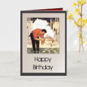 ハッピーバースデー – 夕食の魚を洗う カード (黄色い花)